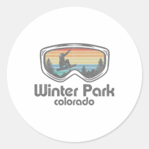 Sticker Rond Planche à neige rétro Winter Park Colorado Snowboa