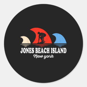 Sticker Rond Planche à surf rétro New York Jones Beach Island