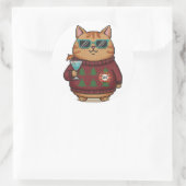 Sticker Rond Planche d'autocollants de Noël de chat de pull moc (Sac)