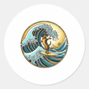 Sticker Rond Planche de surf pour chien Grande Vague Kanagawa S