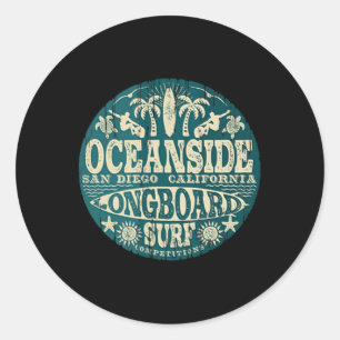 Sticker Rond Planche de surf vintage recto-verso Oceanside Cali
