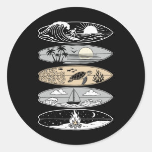 Sticker Rond Planchiste à voile Hawaï Vague Surf Océan Surfeur