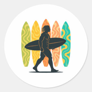 Sticker Rond Planchiste de surf d'été Vague Surf Surfboard Plag