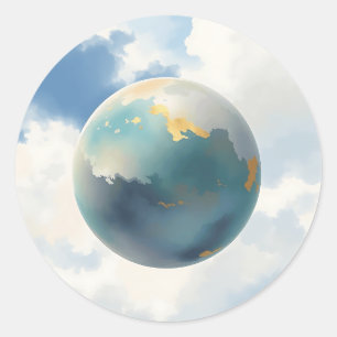 Sticker Rond Planète à l'aquarelle avec touches métalliques