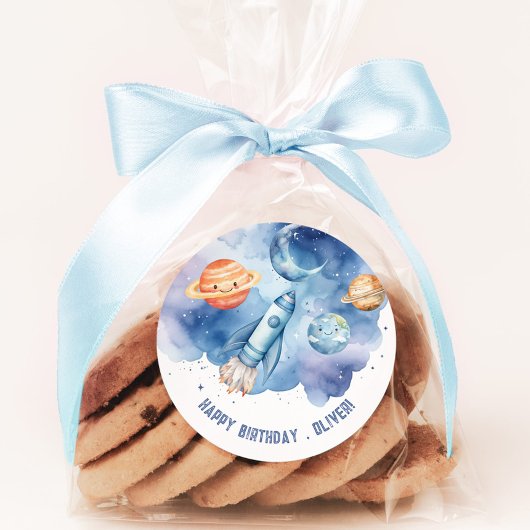 Sticker Rond Planètes de l'espace extra-atmosphérique Boy fête 