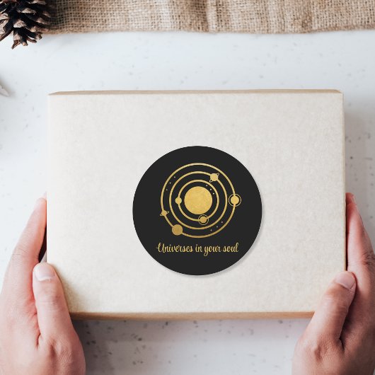 Sticker Rond Planètes du système solaire Gold Foil