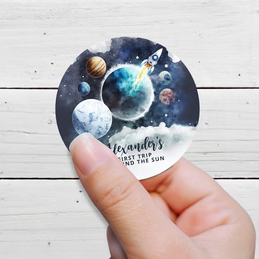 Sticker Rond Planètes spatiales et Rockship Anniversaire