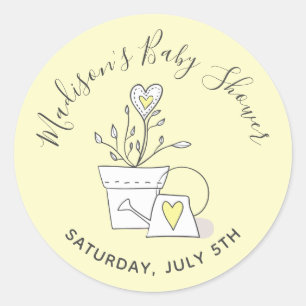 Sticker Rond Plante en pot jaune Baby Shower Regarde-moi grandi