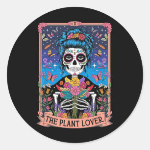 Sticker Rond Plante Lady Funny Mystic Skeleton Tarot Cartes P