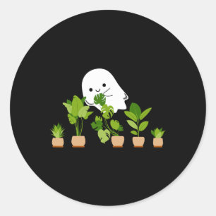Sticker Rond Plante Lover Cute Halloween Ghost Cadeau