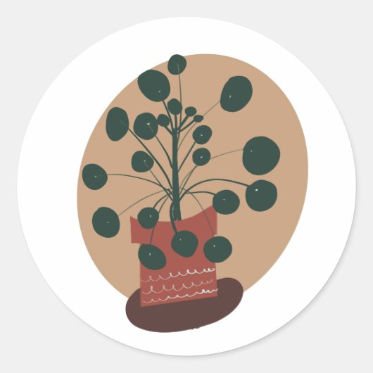 Sticker Rond Plantes d'intérieur Pilea Pot de verdure (Devant)