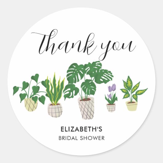 Sticker Rond Plantes en pot Réception de mariage Fleurs Merci  (Devant)