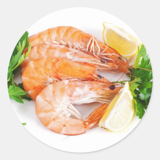 Sticker Rond plaque avec crevettes closeuse (Devant)