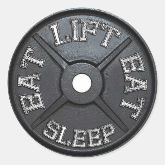 Sticker Rond Plaque Barbell - Ascenseur, Manger, Sommeil (Devant)