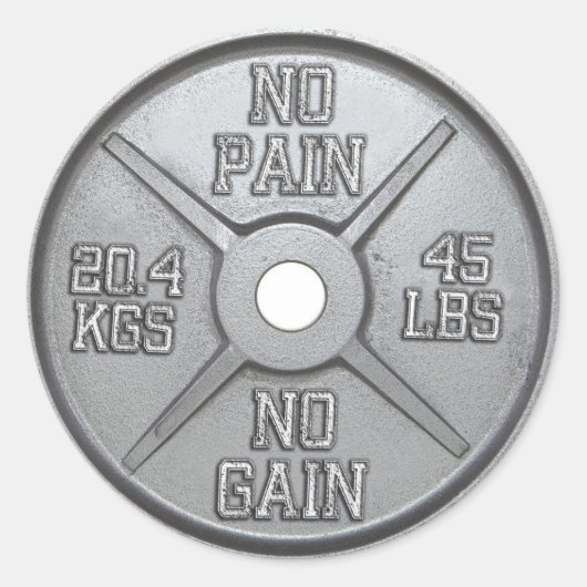 Sticker Rond Plaque Barbell - Pas de douleur Pas de gain (Devant)