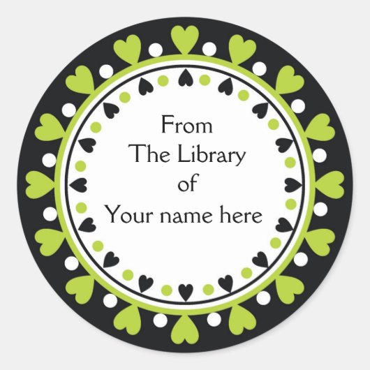 Sticker Rond Plaque - Coeurs verts Pois blanc (Devant)