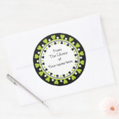 Sticker Rond Plaque - Coeurs verts Pois blanc (Enveloppe)