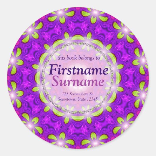 Sticker Rond Plaque de bibliothèque Mandala géométrique avec éc (Devant)