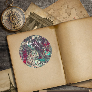 Sticker Rond Plaque de chat Jungle Monogram