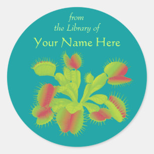 Sticker Rond Plaque de livre botanique Vénus Flytrap