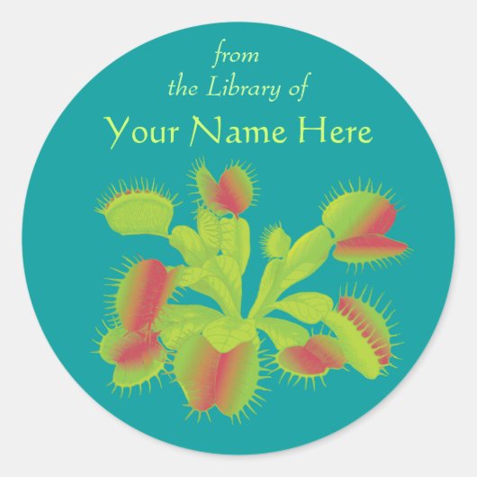 Sticker Rond Plaque de livre botanique Vénus Flytrap (Devant)