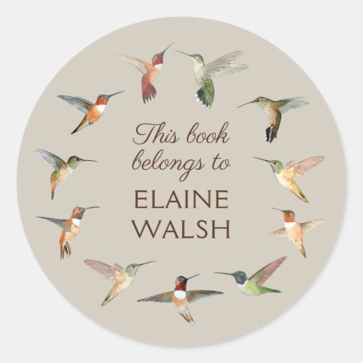 Sticker Rond Plaque de livre de colibris (Devant)