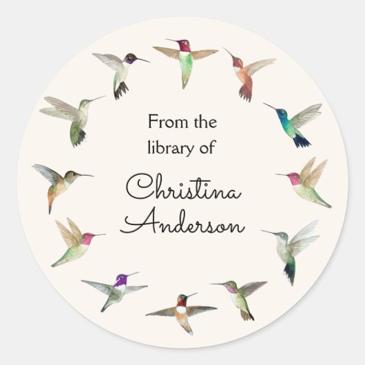 Sticker Rond Plaque de livres de colibris de Californie (Devant)