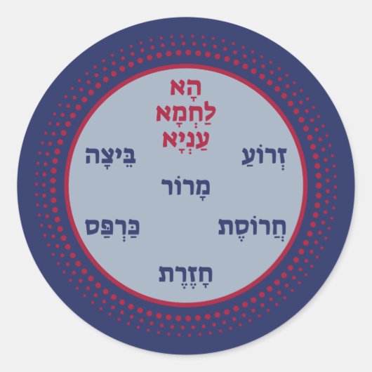 Sticker Rond Plaque de Seder Pesach en hébreu - Bonne Pâque! (Devant)
