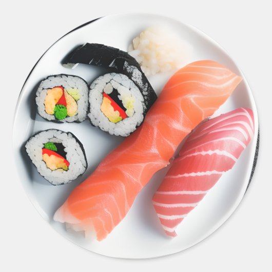 Sticker Rond Plaque de sushi | Alimentation réaliste (Devant)
