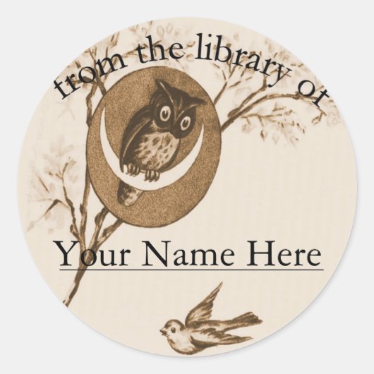 Sticker Rond Plaque-livre hibou et oiseaux (Devant)