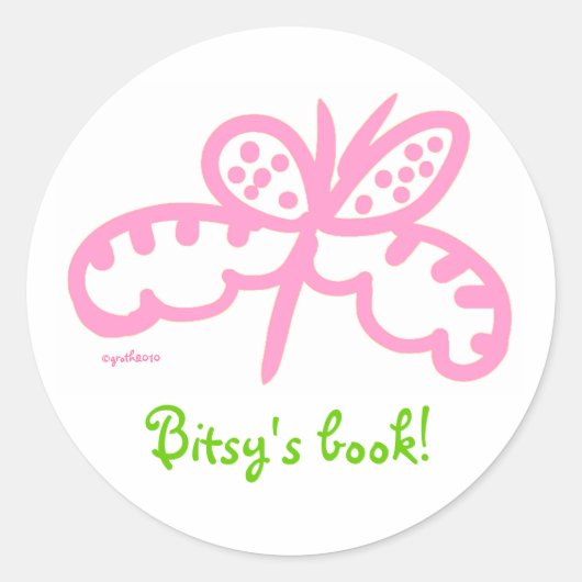 Sticker Rond plaque papillon rose (Devant)