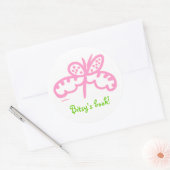 Sticker Rond plaque papillon rose (Enveloppe)