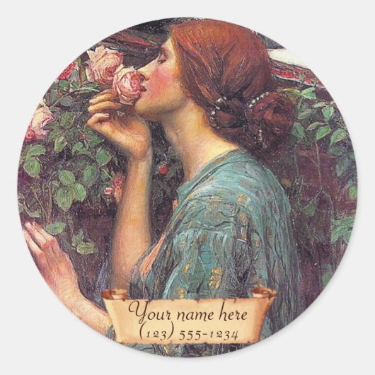 Sticker Rond Plaque pré-Raphaelite "L'âme du Rose" (Devant)