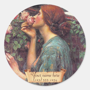 Sticker Rond Plaque pré-Raphaelite "L'âme du Rose"