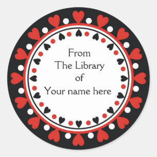 Sticker Rond Plaque - Red Hearts Pois blanc
