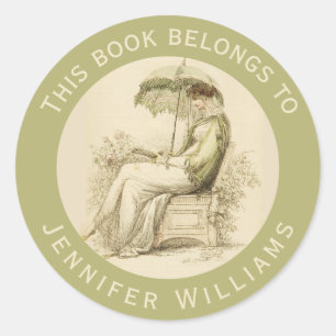 Sticker Rond Plaque vintage verte Regency Lady Livre de lecture