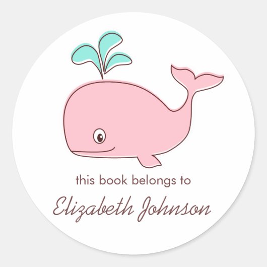 Sticker Rond Plaques de livres pour baleines roses (Devant)