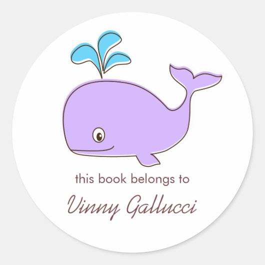 Sticker Rond Plaques de livres pour baleines violettes et bleue (Devant)