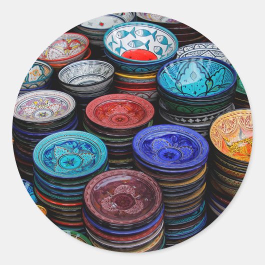 Sticker Rond Plaques marocaines au marché (Devant)