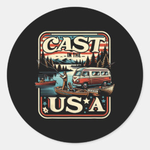 Sticker Rond Plat Dans L'Aventure De Pêche Vintage Aux Etats-Un