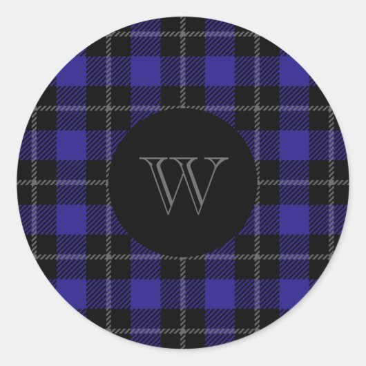 Sticker Rond Plat noir bleu monogramme (Devant)