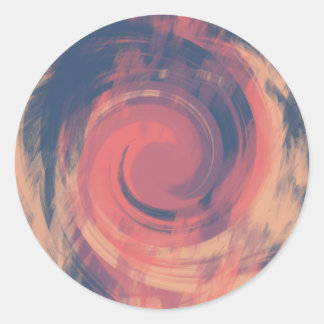 Sticker Rond Plat rose couché de soleil et spirale bleue