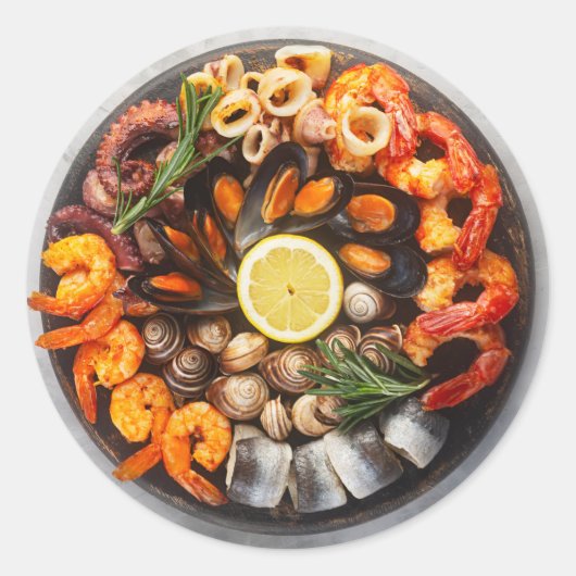 Sticker Rond Plateau de fruits de mer (Devant)