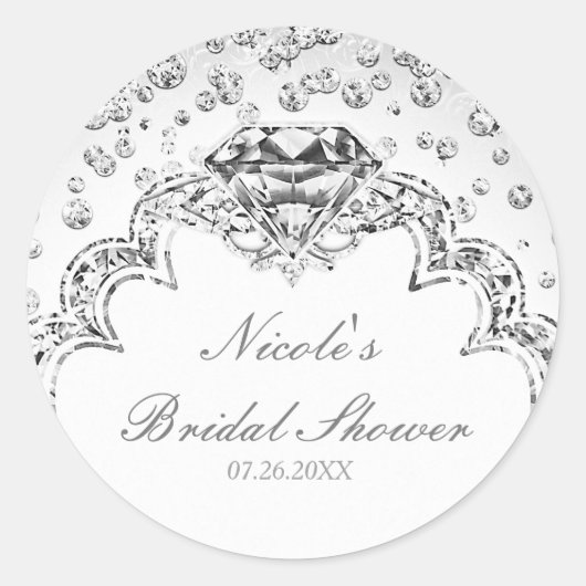 Sticker Rond Platine Blanc Argent Diamant Bling Élégant Faveur (Devant)