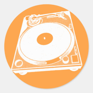 Sticker Rond Platine Tourne-Disques Rétro Graphique en Blanc