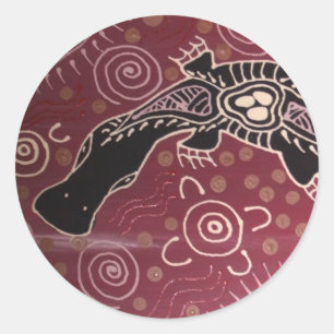 Sticker Rond Platypus Dreaming Red par Mundara Koorang