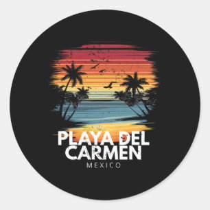 Sticker Rond Playa Del Carmen Mexique Planche De Surf Surf Vint