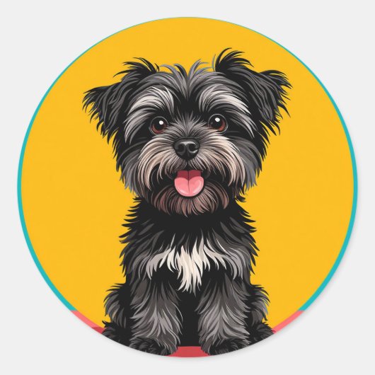 Sticker Rond Playful Black And Gray Terrier Puppy Portrait (Devant)