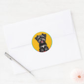 Sticker Rond Playful Black And Gray Terrier Puppy Portrait (Enveloppe)