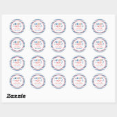 Sticker Rond Playful Striped Blue Red Nautical Ahoy Boy (Feuille)